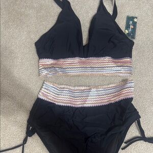 Black Bikini with Multicolor Waistband
